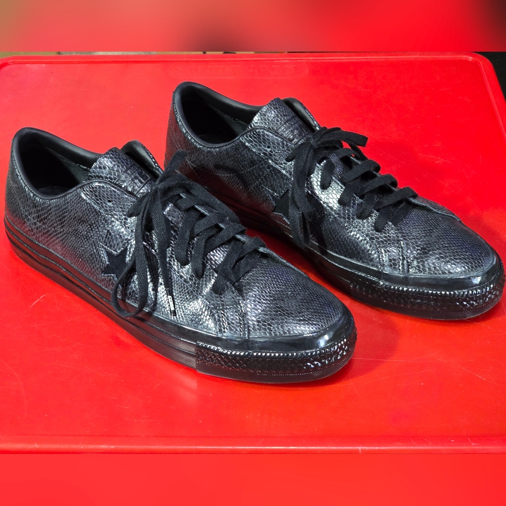 Converse Cons Black Snake Skin Leather Low Top Chucks Mens 12 Box No Lid Worn 3x